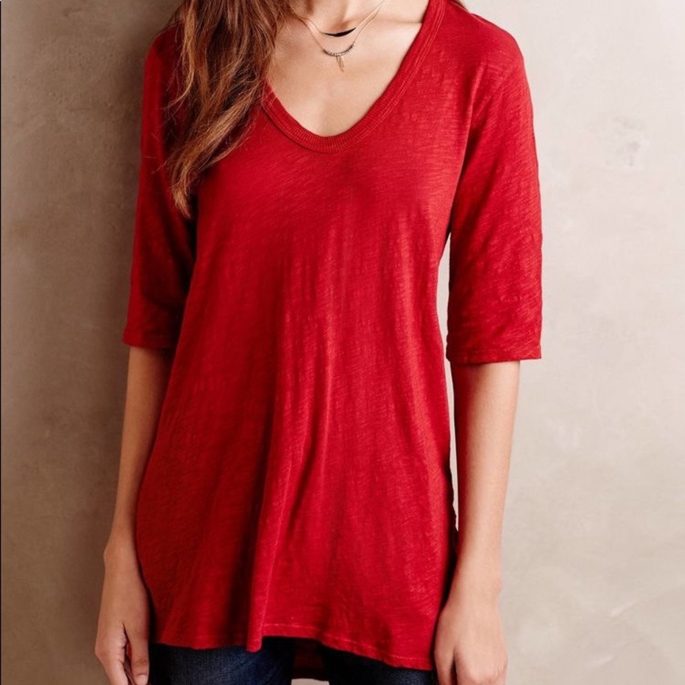 Anthropology Left of center red tunic tee small
